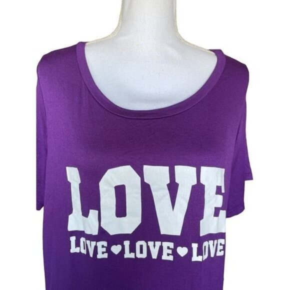 Ragdoll Women's Top Shirt Plus Size 3x Purple Love Graphic Stretchy Short Sleeve - Picture 3 of 9